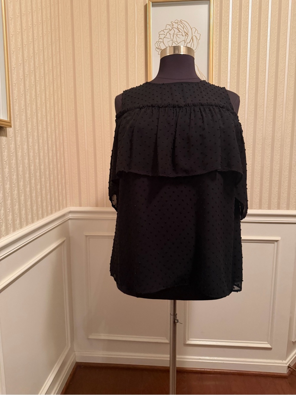 Black Swiss Dot Off-Shoulder Blouse
